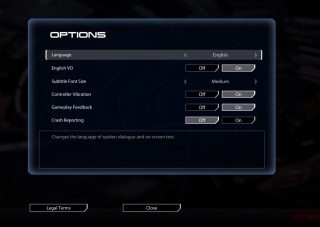 This image shows all the settings on the initial Options menu below.