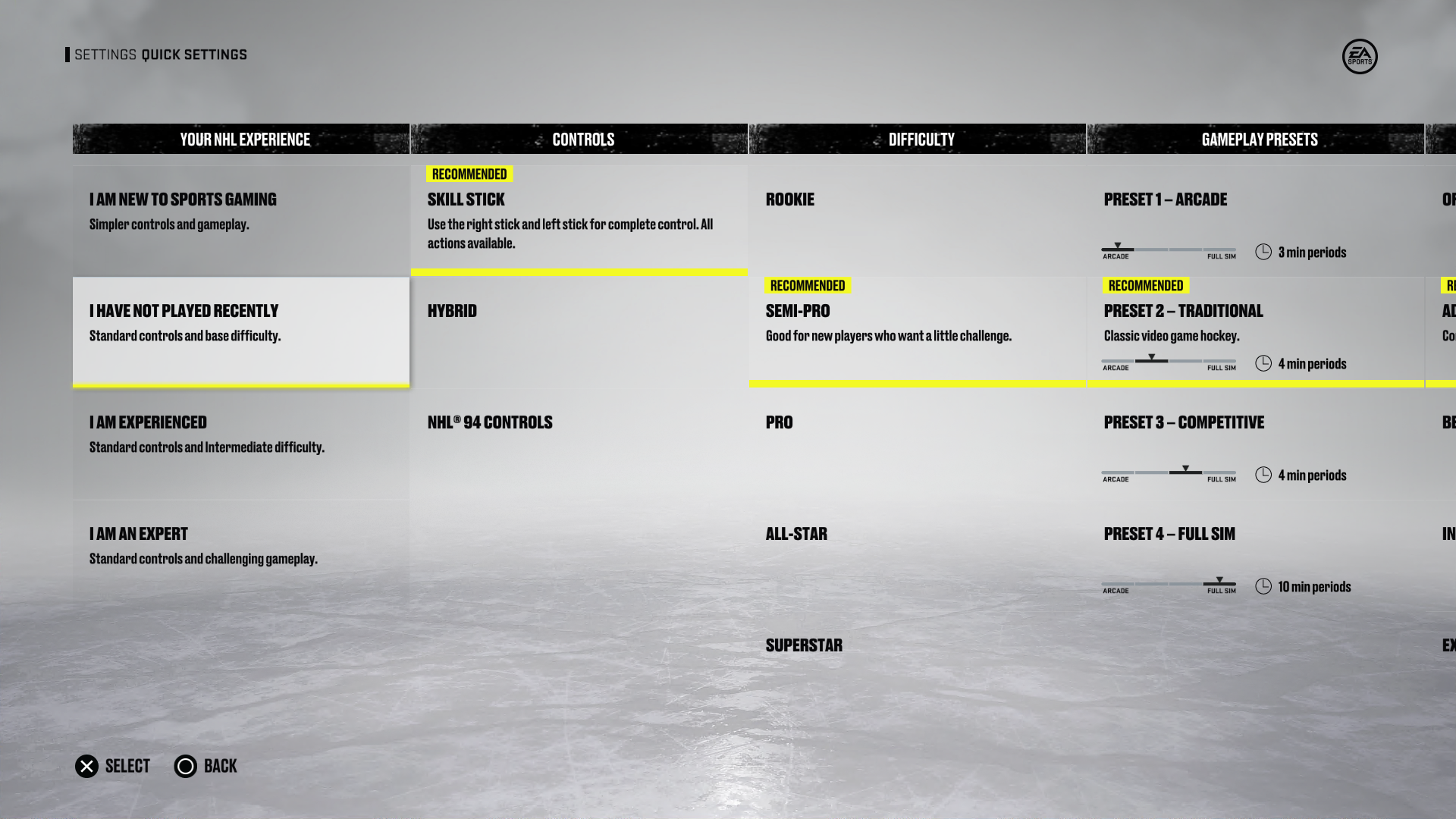 NHL 22 Quick Settings For PS4 An Official EA Site
