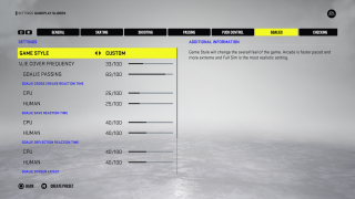 This picture shows the Goalie Settings listed below. 