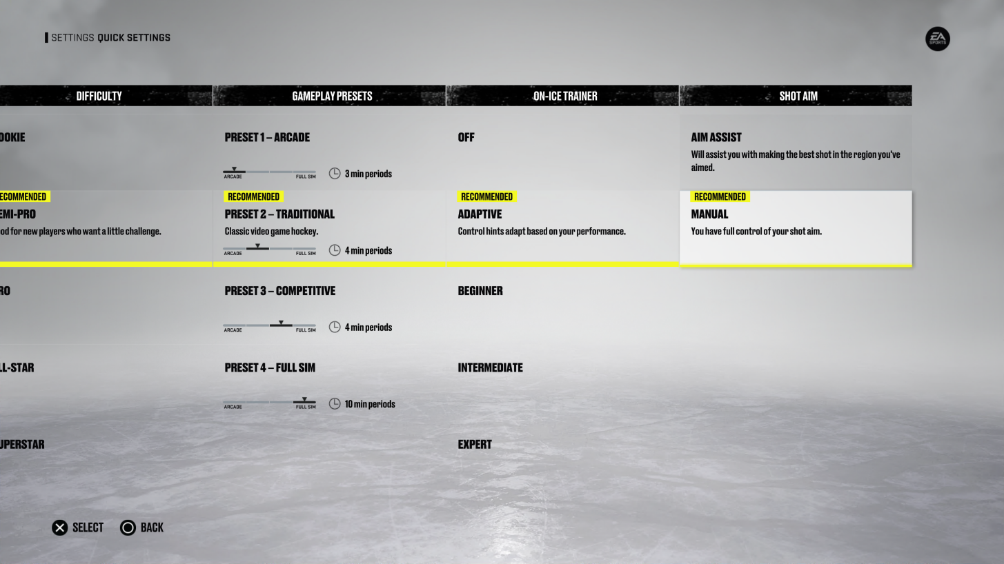 NHL 22 Quick Settings For PS5 An Official EA Site