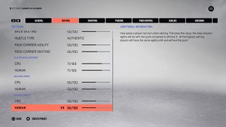 This picture shows the Skating Settings listed below.