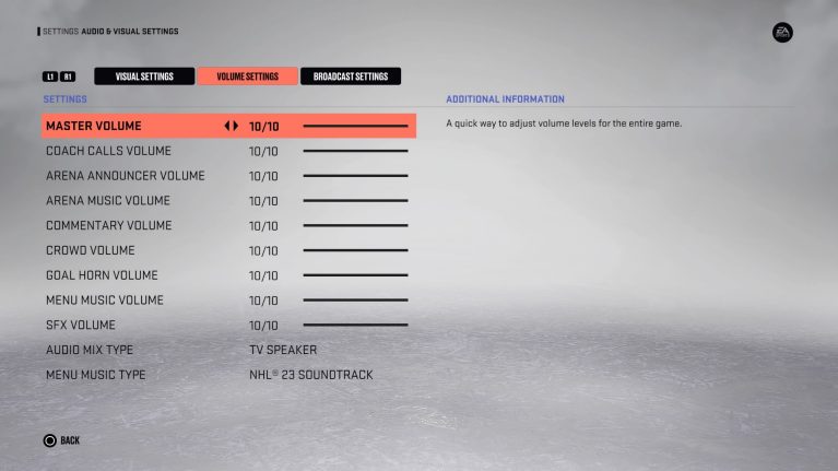 NHL 23 Audio/Visual Settings For PS5 - An Official EA Site