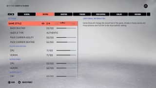 This picture shows the Skating Settings listed below.