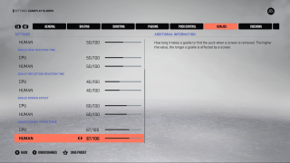 This picture shows the Goalies Control Settings listed below.