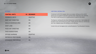 This is a picture of the On-Ice Trainer Settings listed below. 