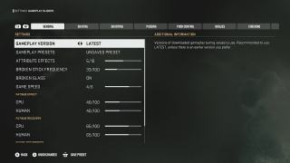 In game screenshot of General Settings