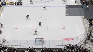 An in-game view of a hockey game with the quick chat menu open, showing options like "YES," "NO," "LET'S GO," and "COOL."