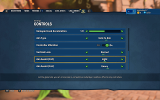 This picture shows the Control settings listed below.