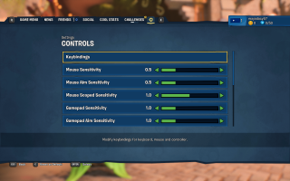This picture shows all the Control settings listed below