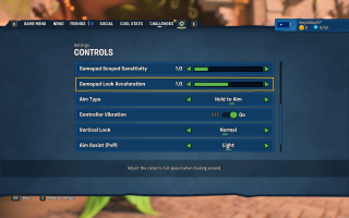 This picture shows the Control settings listed below.