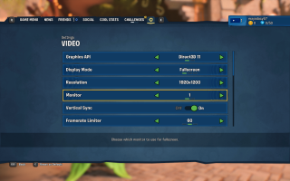 This picture shows the options listed below for Video settings.