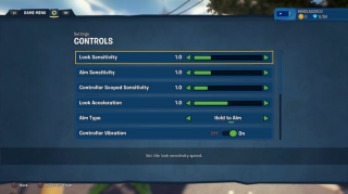 This picture shows all the Control settings listed below