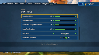 This picture shows all the Control settings listed below