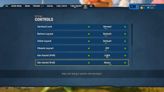 This picture shows the Control settings listed below.