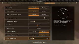 This image shows the Audio settings listed below.