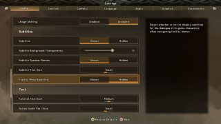 This image shows the Overall settings listed below.