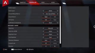 the controller tab of the general settings menu