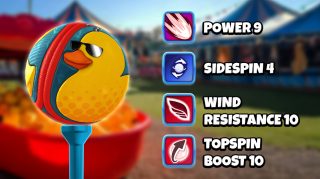 Image and infographic of the Hook-A-Duck Ball. Statistics for it are displayed on the right side.