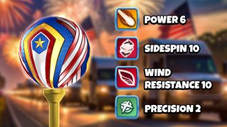 Image and infographic of the Liberation Ball. Statistics for it are displayed on the right side.
