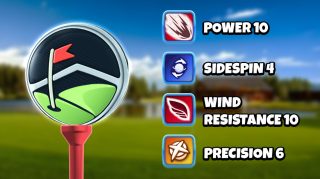 Image and infographic of the Golfers Retreat ball. Statistics for it are displayed beside it.