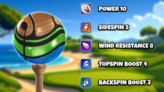 Image and infographic of the Links Ball. Statistics for it are displayed on the right side.