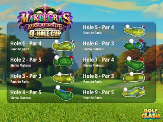 List of holes and their locations for the Mardi Gras 9-Hole Cup.