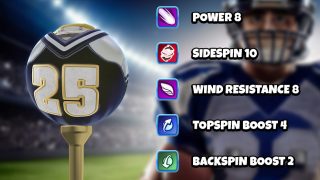 Image and infographic of the Jersey 25 Ball. Statistics for it are displayed on the right side.