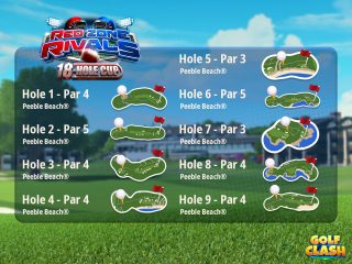 Infographic for the Red Zone Rivals 18-Hole Cup. It lists Hole 1 to 9 and the location for each.