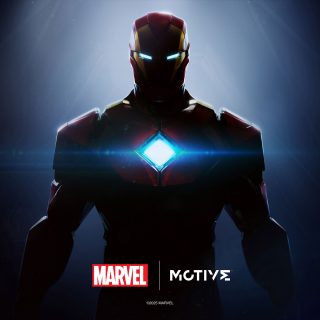 Silhouetted Iron Man with glowing arc reactor, set against a dark background. Marvel and Motive logos are displayed at the bottom.