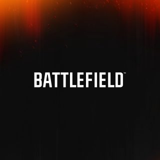 Battlefield logo centered on a dark background with subtle red and orange gradient at the top, resembling sparks or flames.