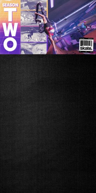 Image is of a skateboarder performing a handplant in a neon-lit skatepark, surrounded by shots of other skaters in a graffiti covered park. The text on the image reads "Season Two"