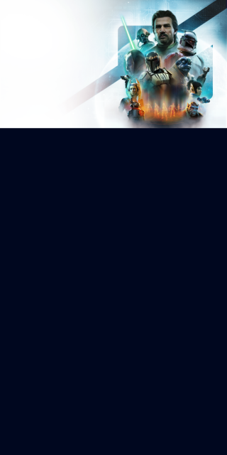 Background image of the STAR WARS title key arts, placed on the EA Play gradient theme.