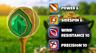 Image and infographic of the Emerald Ball. Statistics for it are displayed beside it.