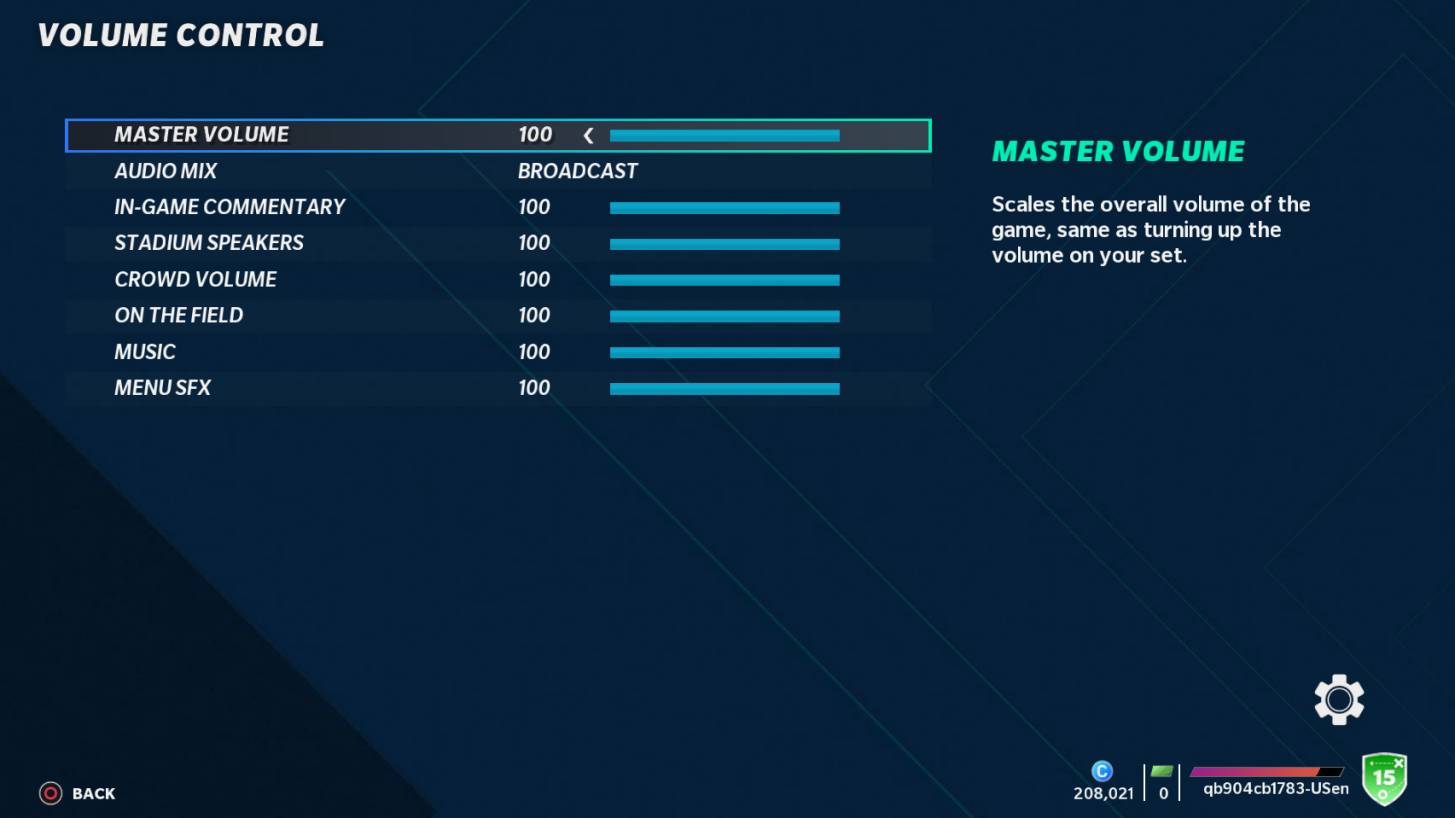 Madden NFL 21 Volume Control For PS4