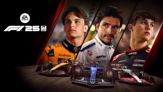 An image of 3 f1 drivers above their cars with text that says: F1 25