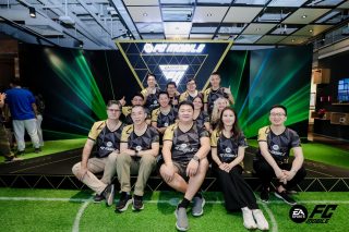 Jinsong with some of the FC team at the EA Shanghai studio during the EA SPORTS FC Mobile anniversary celebrations