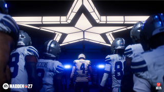 The Dallas Cowboys, led by Dak Prescott, stand in the tunnel beneath their iconic star logo, preparing to run out onto the field in a powerful pre-game shot.