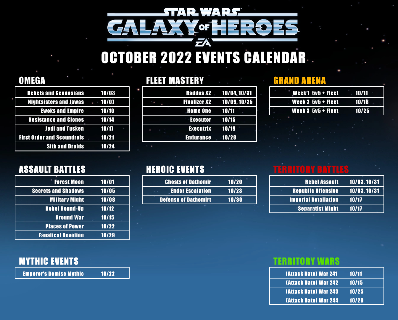 Vista previa del calendario de eventos de octubre