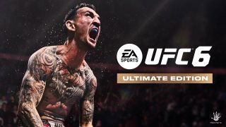 Szczegółowa grafika przestawiająca okładkową gwiazdę UFC 6, Maksa Hollowaya, wznoszącego zwycięski okrzyk na wypełnionej widzami arenie. Obok znajduje się logo UFC 6 oraz napis Edycja Ultimate.