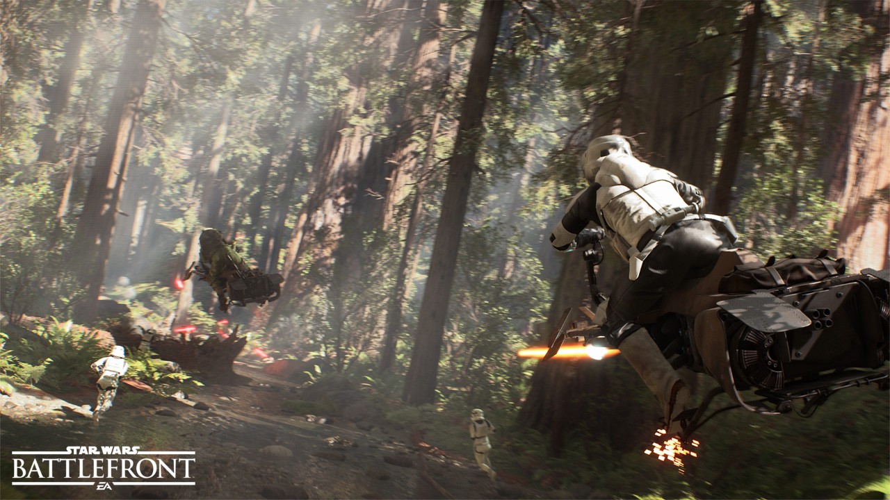 Speeder bike chase through the forest of Endor Speeder bike chase through the forest of Endor