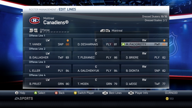 NHL 14 Dynamic Ratings Update